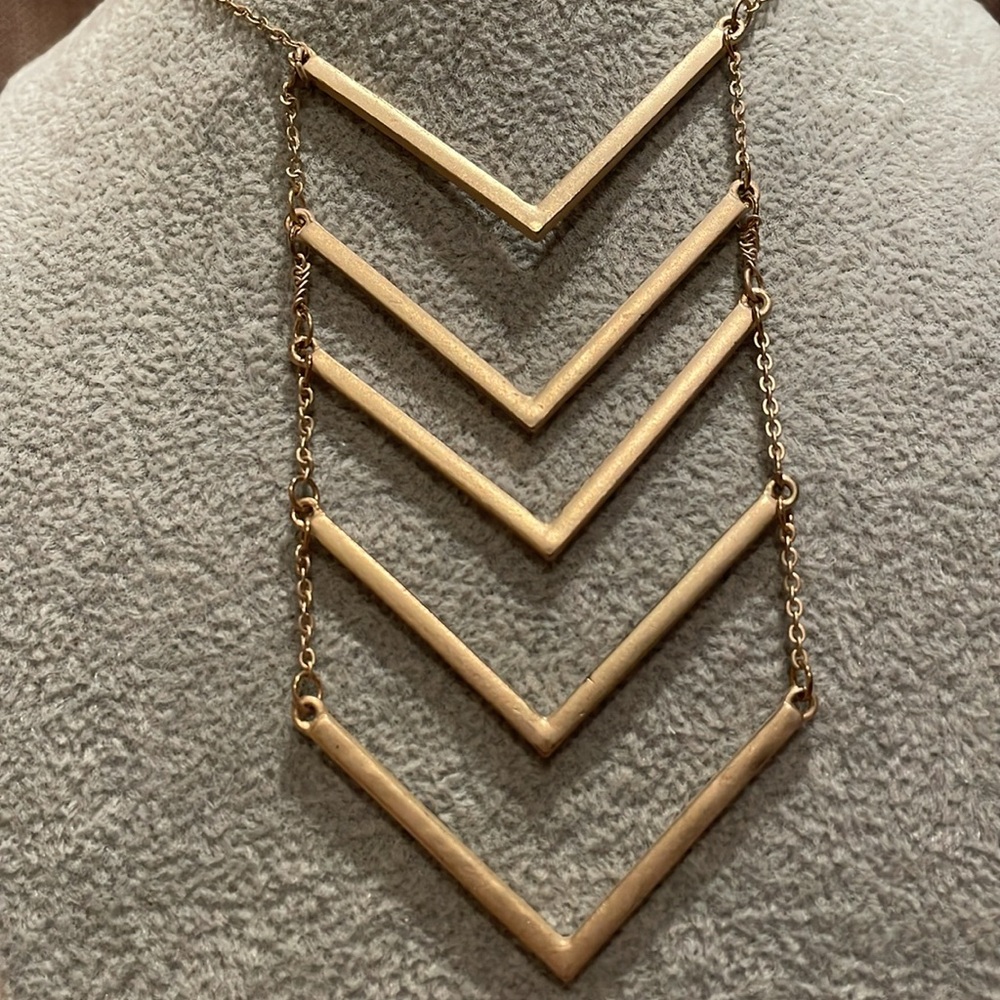Gold Panel Floating Arrow Chevron Statement Neckl… - image 1